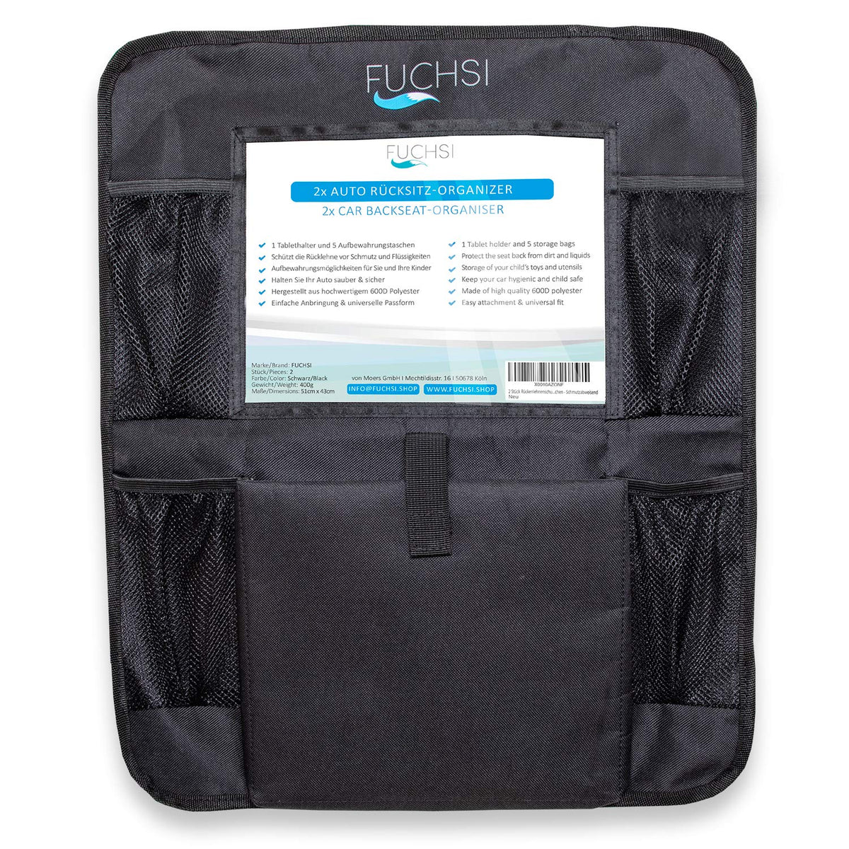 2 STÜCK - FUCHSI Rücksitz Organizer für Kinder mit iPad- / Tablet