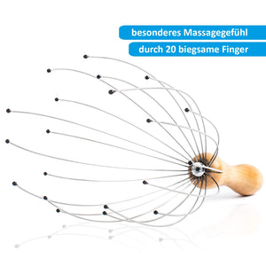 FUCHSI Kopfmassage Spinne mit 20 Fühler | Kopfspinne für perfekte Entspannung | hochwertig verarbeitet mit Holzgriff