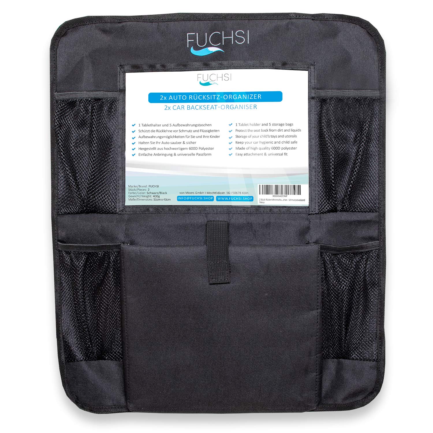 2 STÜCK - FUCHSI Rücksitz Organizer für Kinder mit iPad- / Tablet-Fach –  Fuchsi