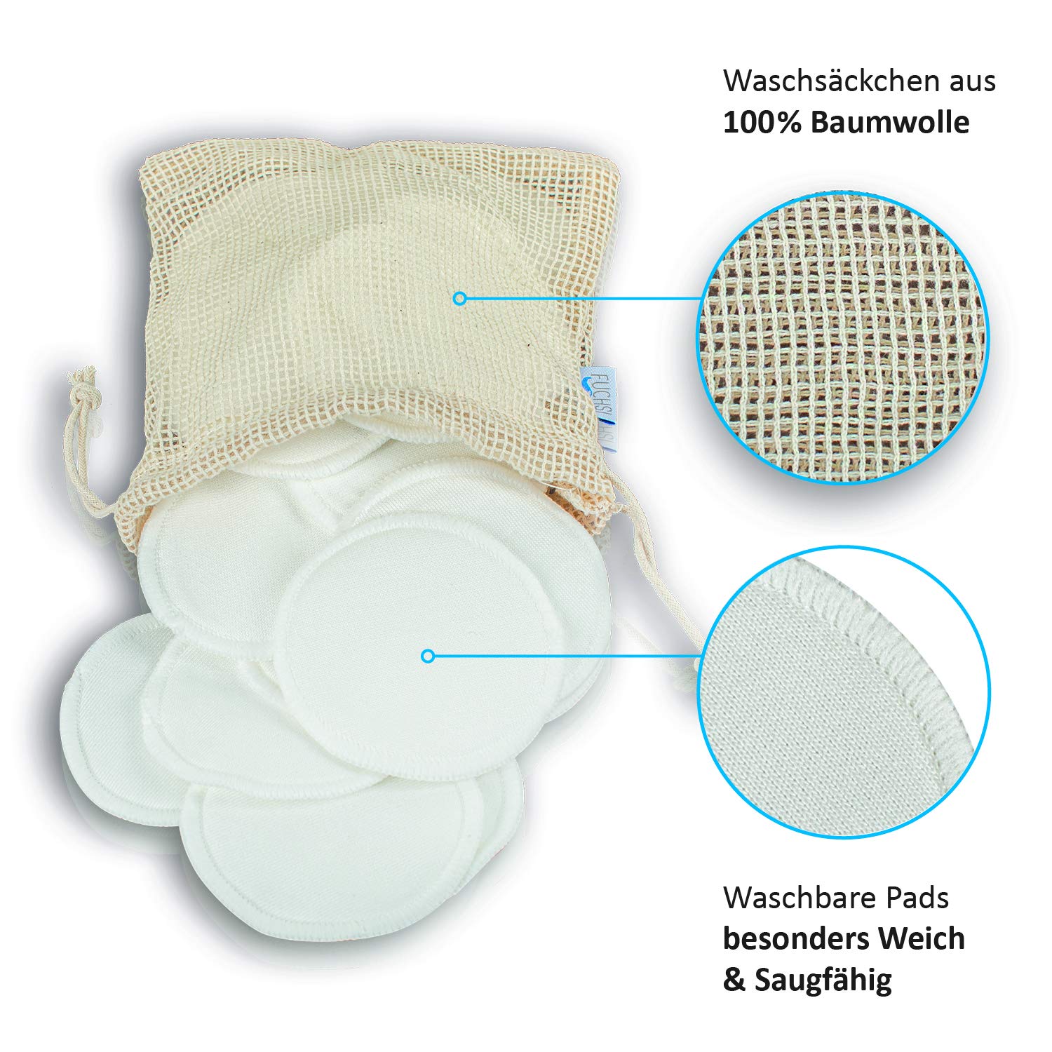 12 STÜCK – FUCHSI Make-Up Entferner Pads inkl. Wäschebeutel | Waschbare Abschminkpads | Abschminktücher aus Bambus & Baumwolle | umweltfreundliche Alternative zu Wattepads | wiederverwendbar